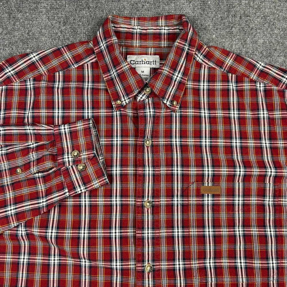 Carhartt Button Down Shirt Mens M Red Plaid Workwear Cotton S153DKR Long Sleeve